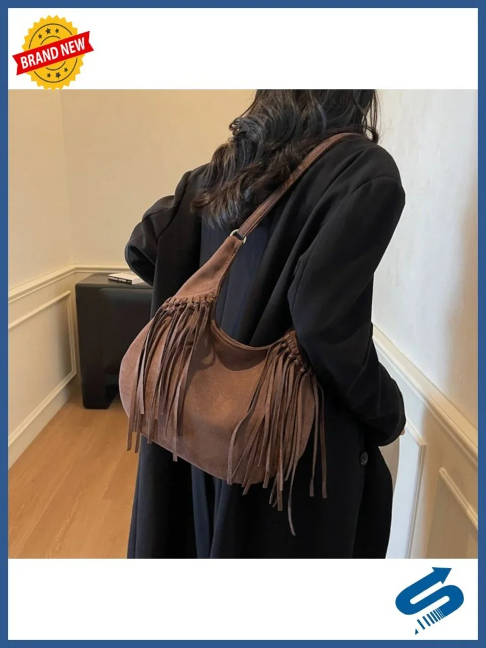Vintage Suede Fringe Hobo Bag Tote Shoulder Crossbody Purse